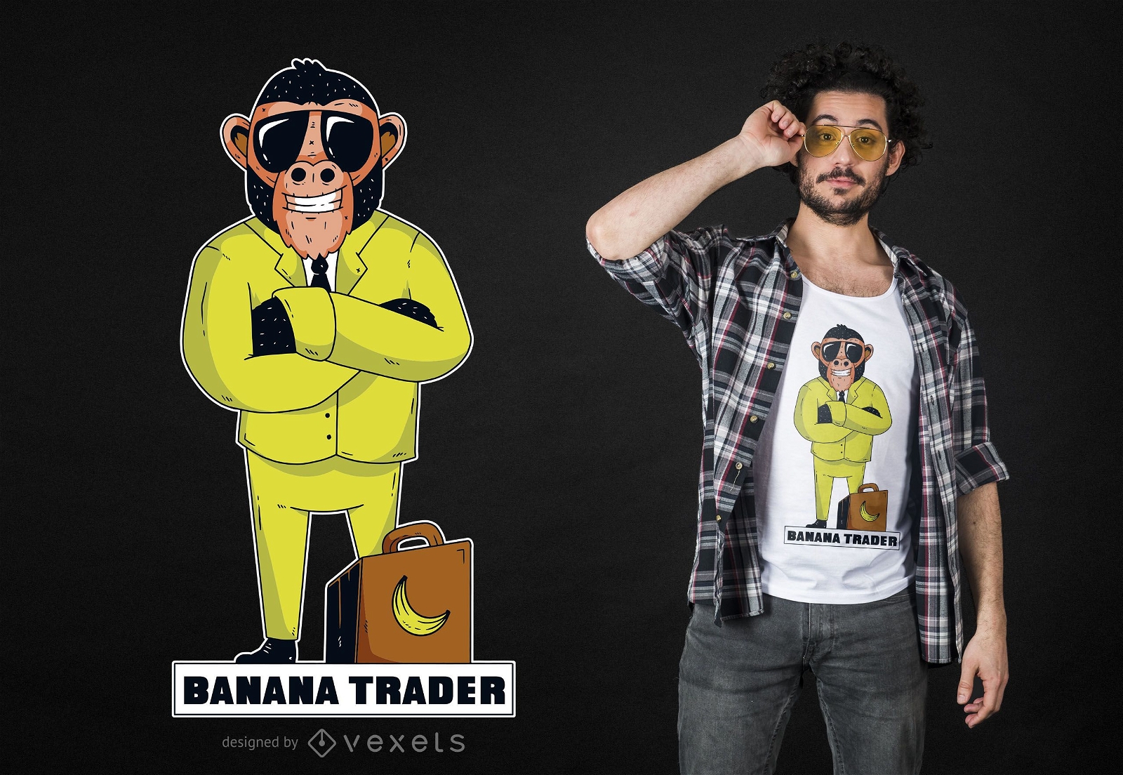 Design de camiseta de macaco comerciante de banana