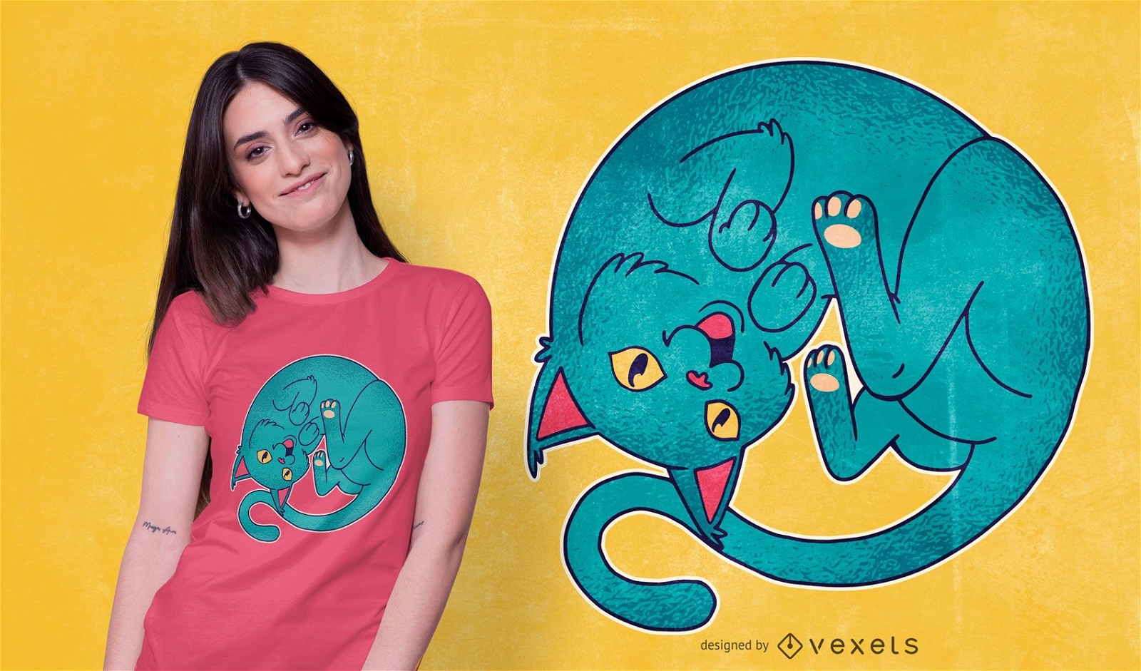 Curled Cat T-shirt Design