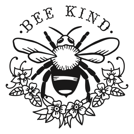 Ser amable abeja flor letras Diseño PNG
