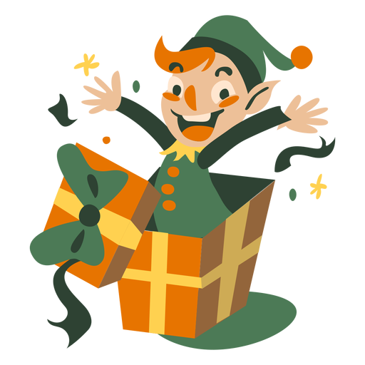 Cute christmas elf jump out box PNG Design