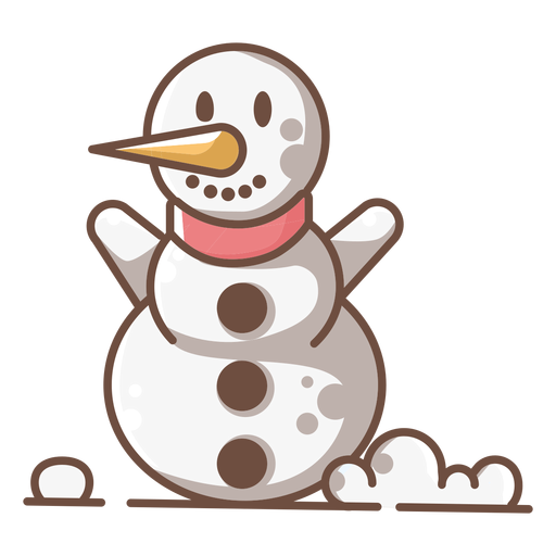 Boneco de neve sorridente fofo com os bra?os erguidos