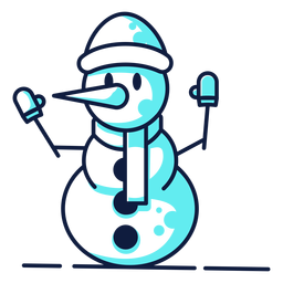 Lindo muñeco de nieve guantes sombrero bufanda cian duotono Diseño PNG