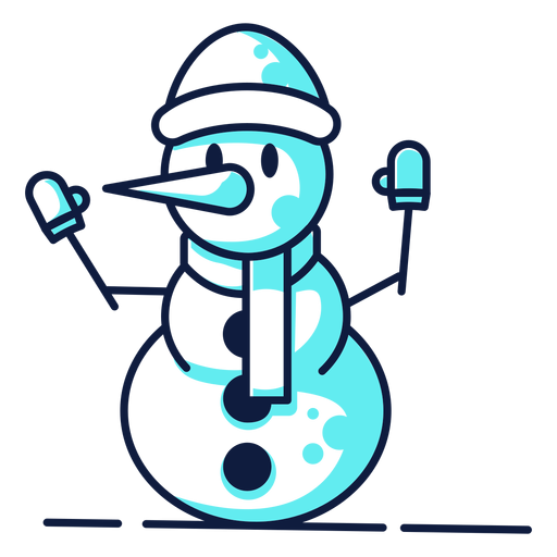 Boneco de neve bonito luvas chapéu lenço ciano duotone Desenho PNG