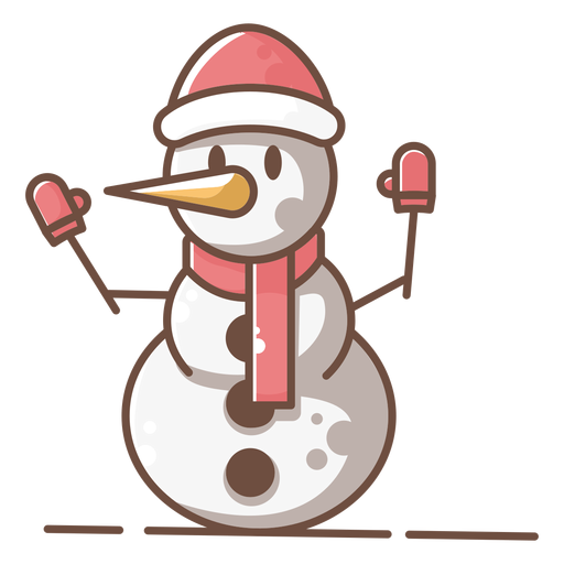 Boneco de neve fofo com luvas vermelhas cachecol