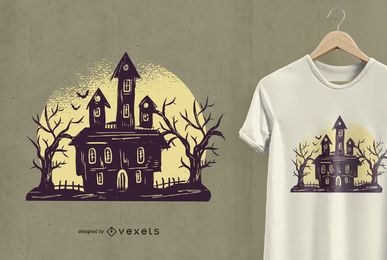 Design de t-shirt de casa assustadora de Halloween