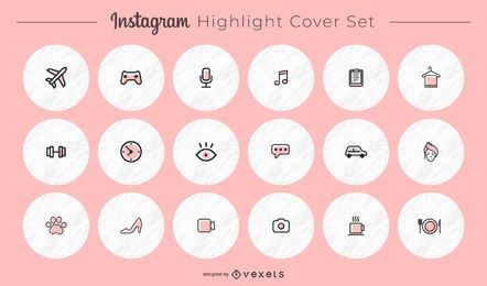 Paquete de portadas redondas de iconos varios de Instagram