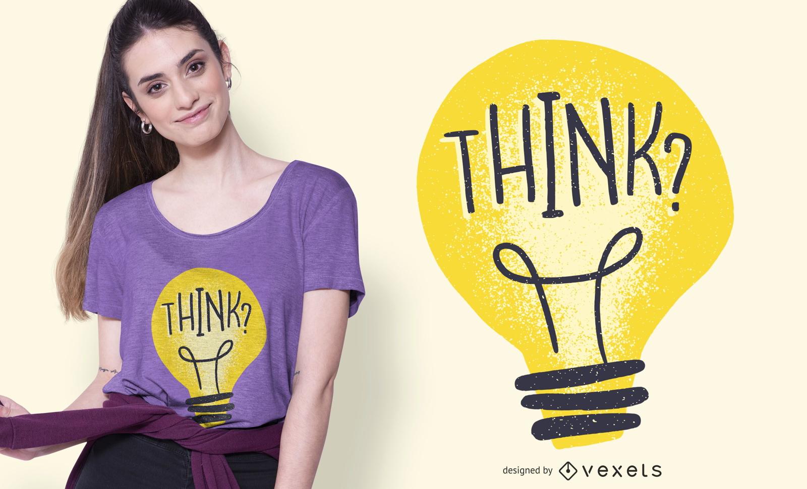 Think Light Bulb Illustration T-shirt Design