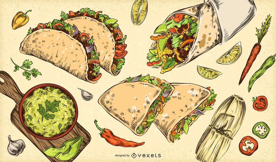 Colección de ilustraciones de comida mexicana Colección de ilustraciones de comida mexicana