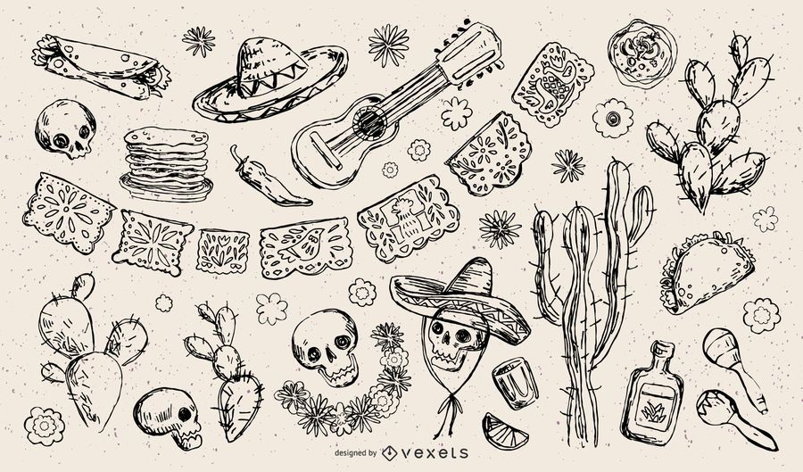 Traditional Mexican Element Stroke Illustration Collection Traditional Mexican Element Stroke Illustration Collection