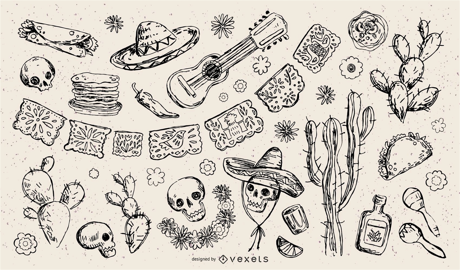 Traditionelle mexikanische Element-Strich-Illustrations-Sammlung