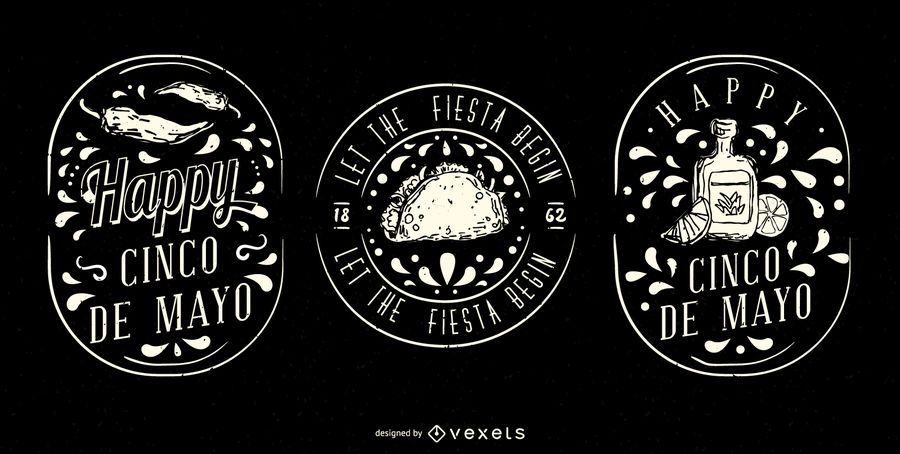 Juego de insignias ilustradas de Cinco de Mayo Juego de insignias ilustradas de Cinco de Mayo
