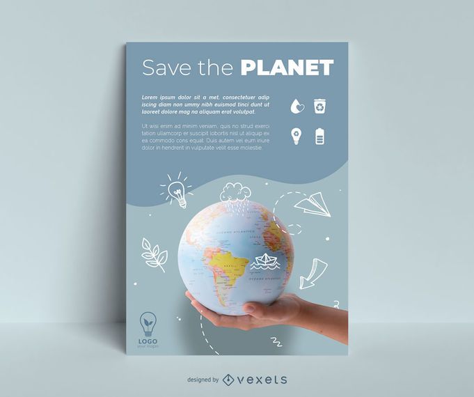 Plantilla de póster del planeta tierra doodle del día Plantilla de póster del planeta tierra doodle del día