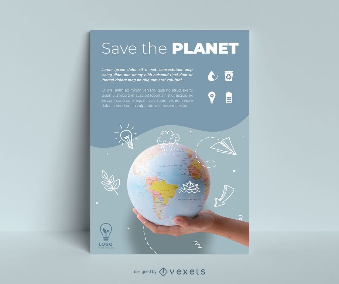 Earth day doodle planet poster template