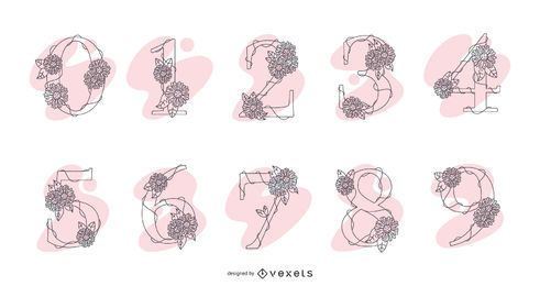 Paquete de diseño de números de flores ornamentales