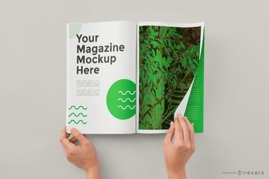 Hands Turning Page Magazine Mockup