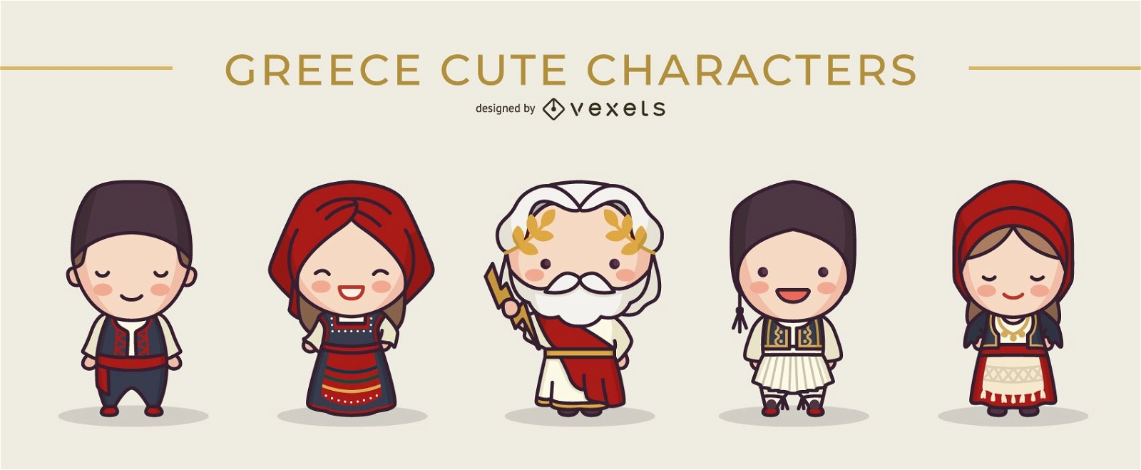 Conjunto de lindos personajes griegos
