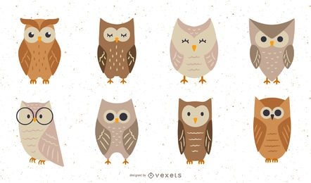 Owls flat illustration set