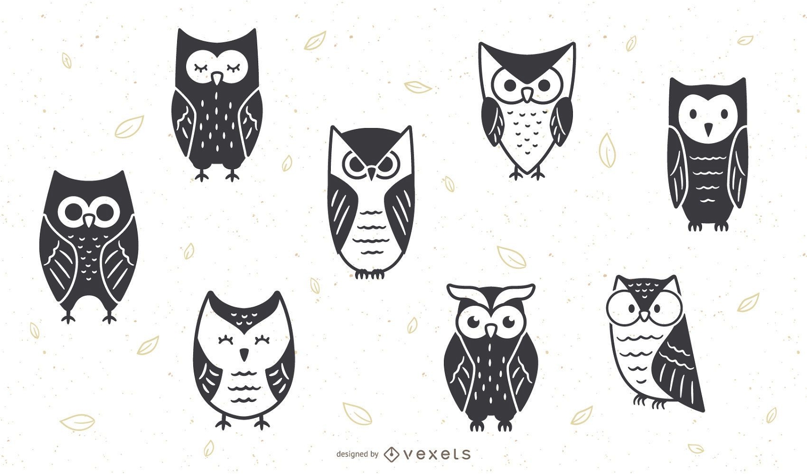 Cute owls black set