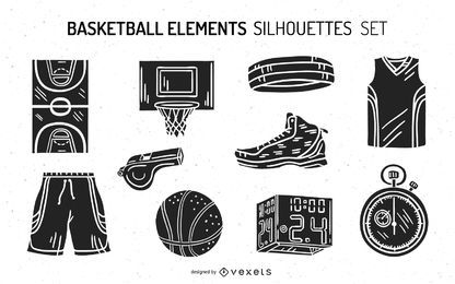 Paquete de diseño de silueta de elementos de baloncesto