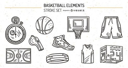 Conjunto de diseño de trazo de elementos de baskeball