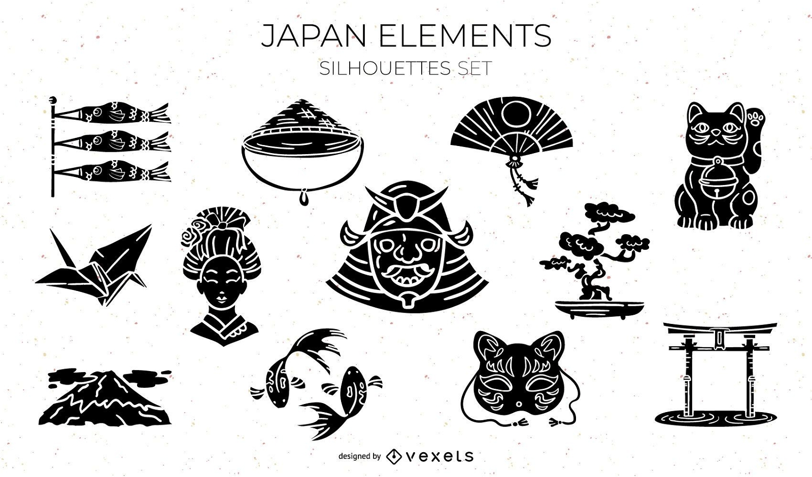 Paquete de diseño de silueta de elementos japoneses