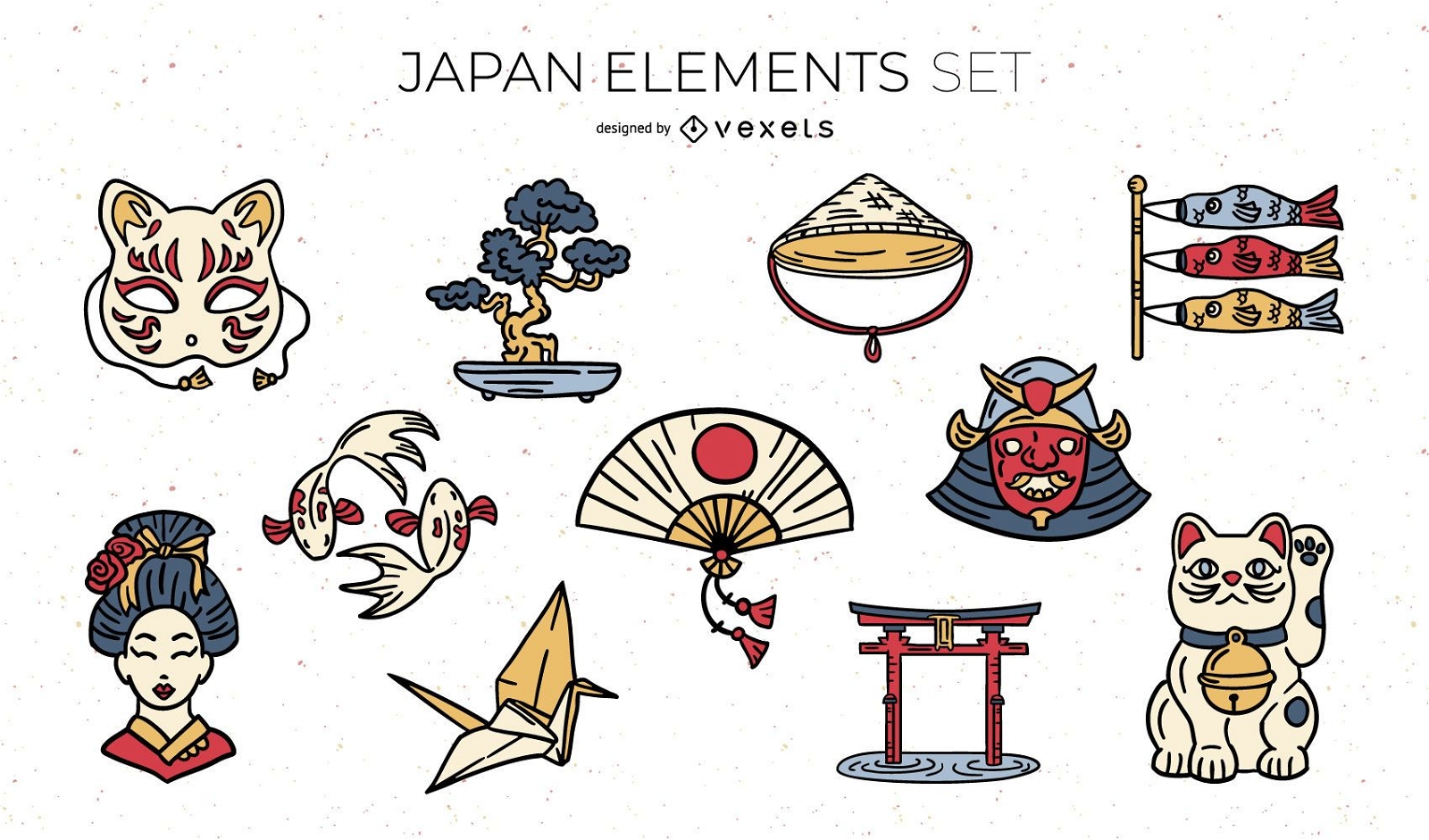 Pacote de ilustração de elementos japoneses