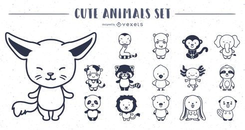 Cute Animals Stroke Design Collection