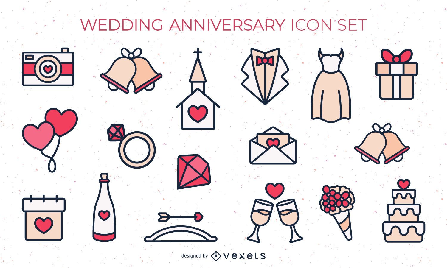 Download Flat Colored Wedding Icon Set - Vector Download