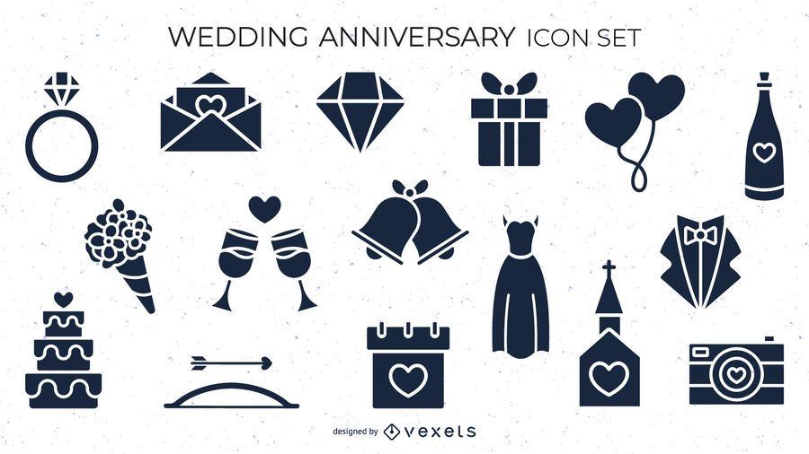 Wedding anniversary icon set Wedding anniversary icon set