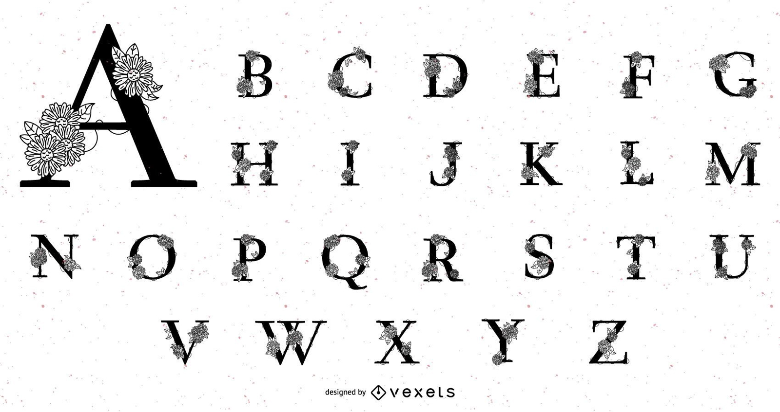 Alphabet with flowers set