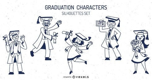 Conjunto de trazos de personajes de graduación