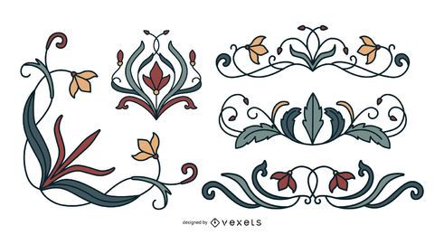 Conjunto de enfeites florais art nouveau