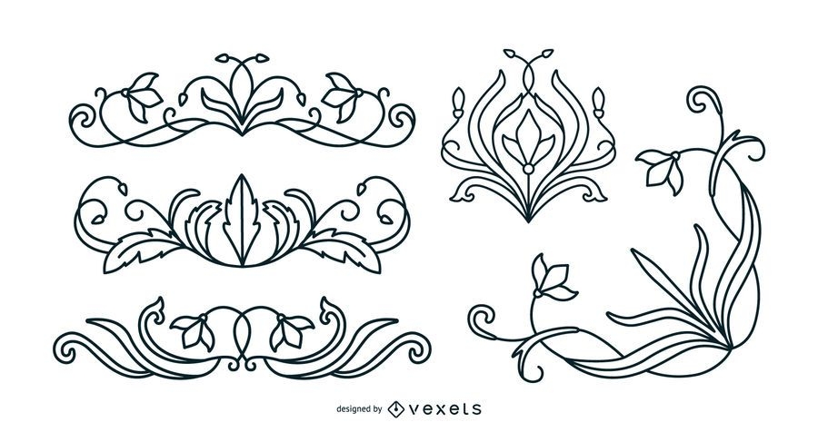 Art Nouveau Floral Ornaments Stroke Set Vector Download