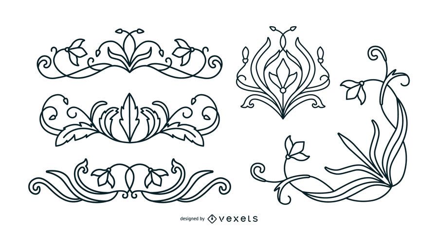 Jugendstil Blumen Ornamente Strich Set Vektor Download