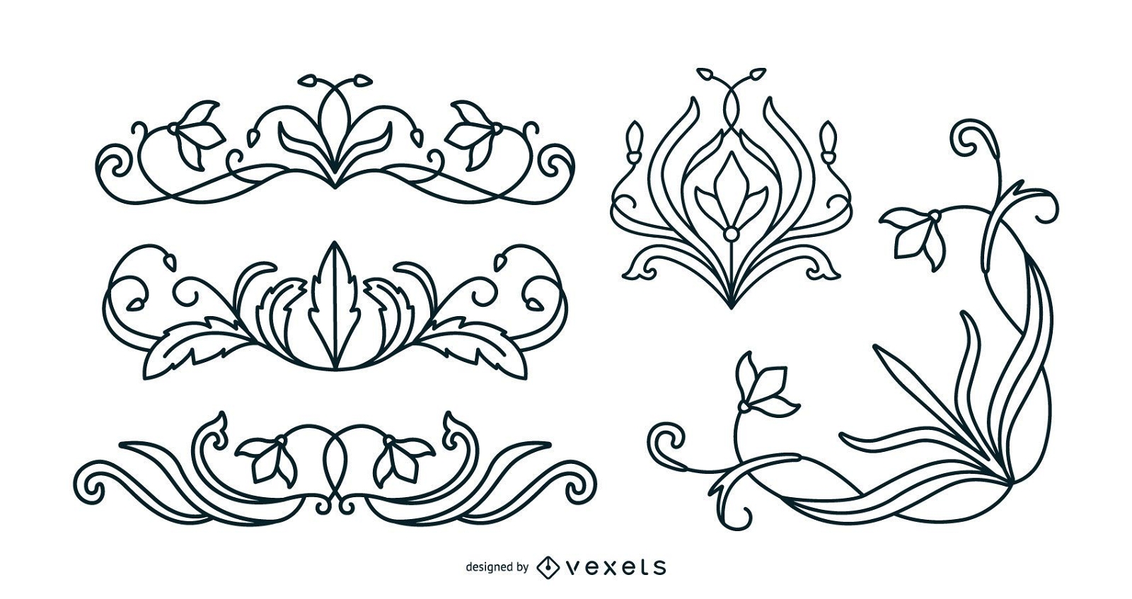 Conjunto de tra?os de ornamentos florais art nouveau