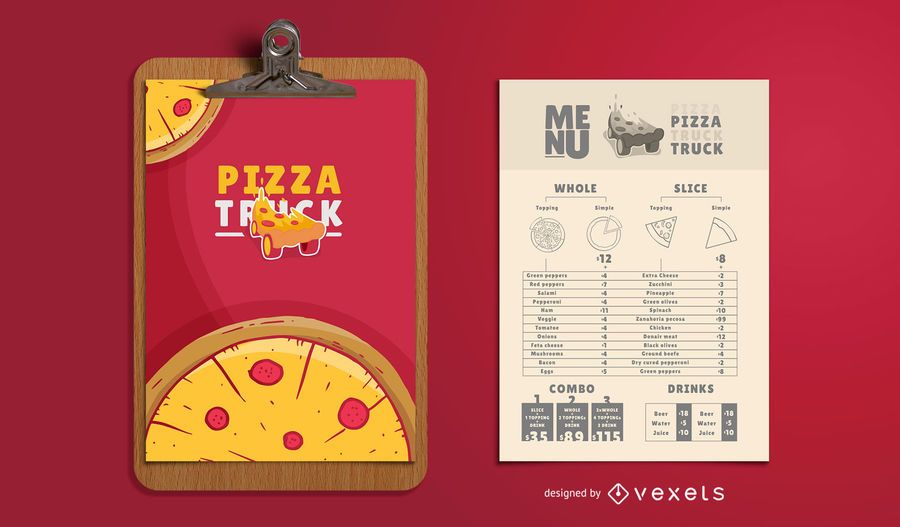 Plantilla de menú de pizza food truck Plantilla de menú de pizza food truck