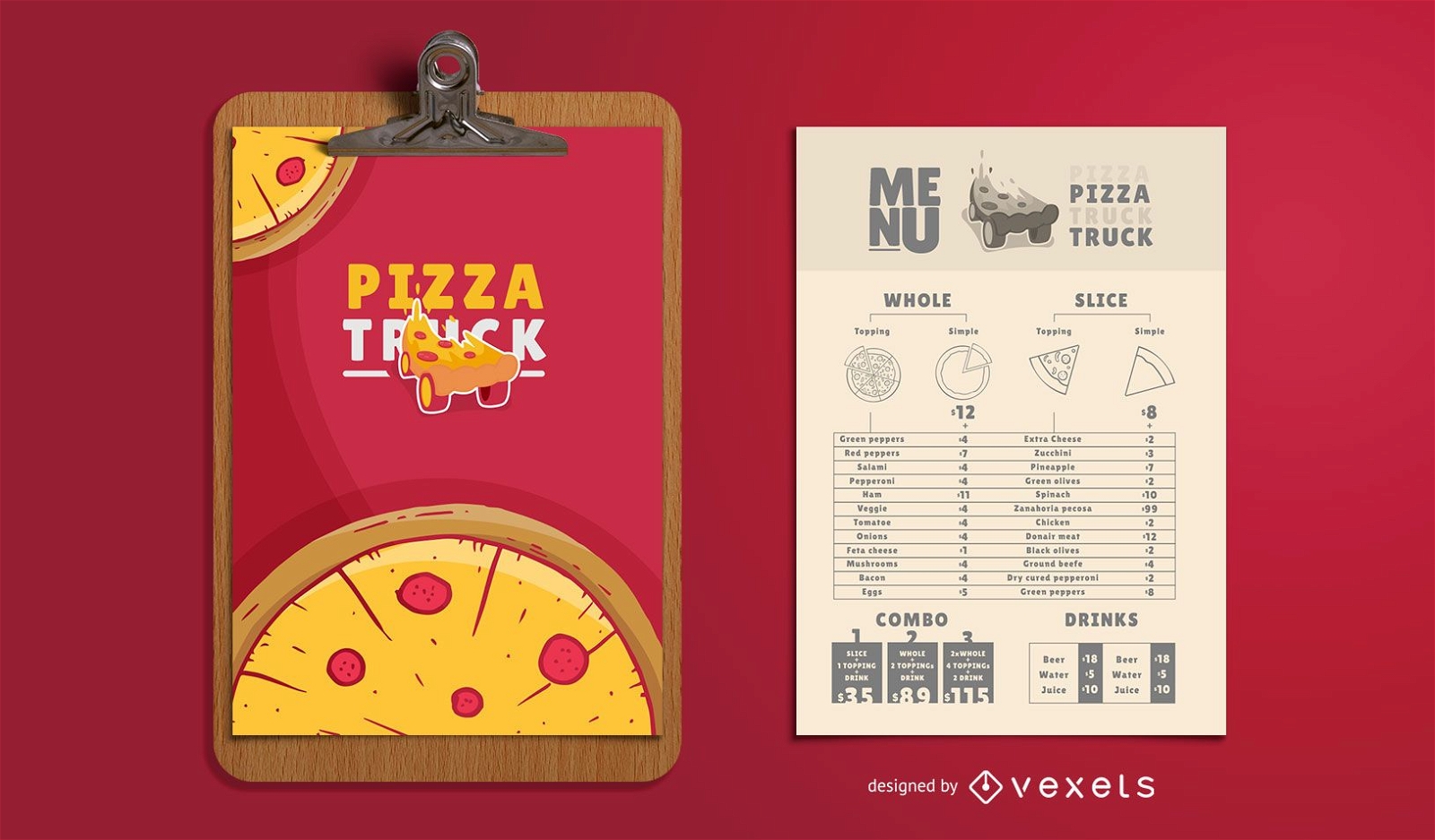 Modelo de menu de pizza food truck
