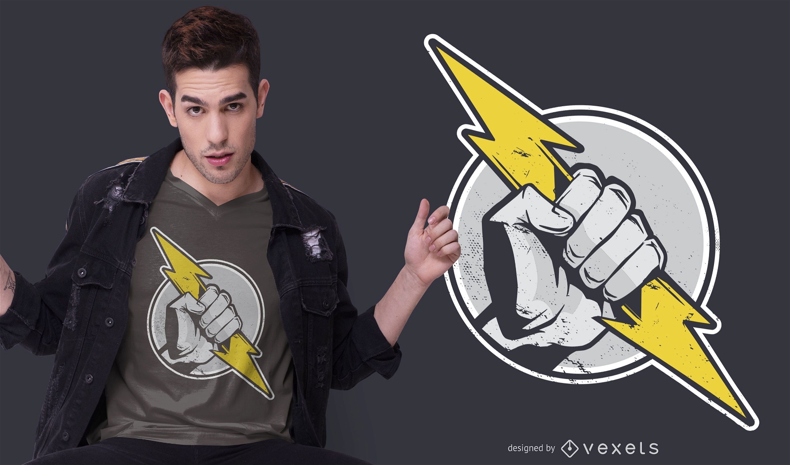 Hand thunder bolt t-shirt design