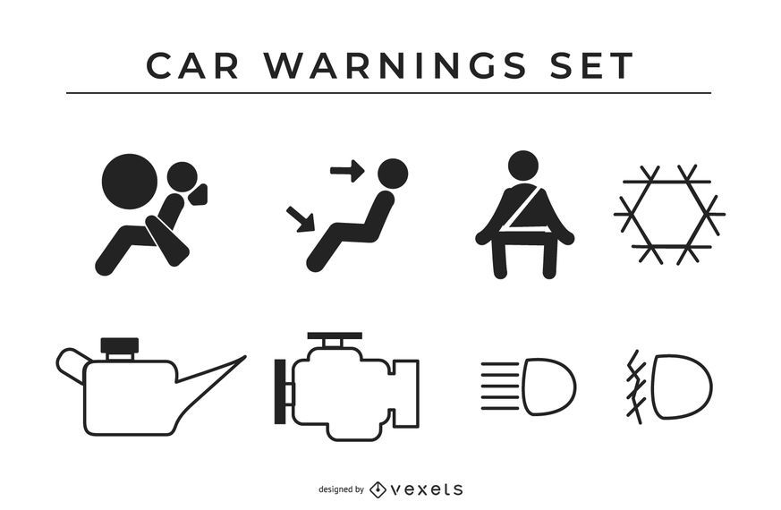 Car Warnings Sign Icon Set Car Warnings Sign Icon Set