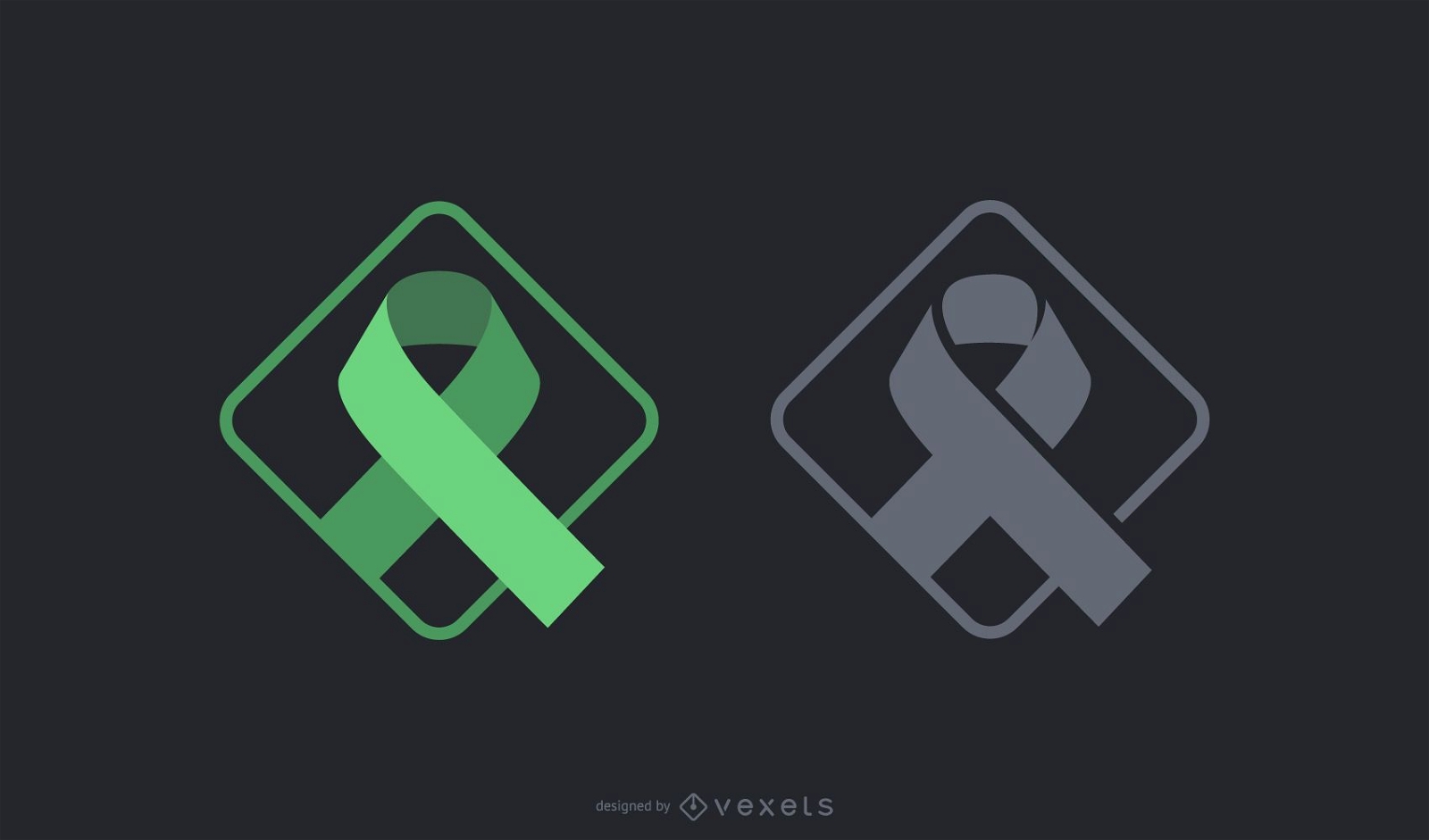 Green Black Ribbon Symbol Set
