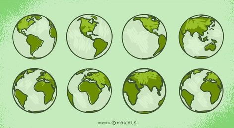 Green Earth Object Illustration Set