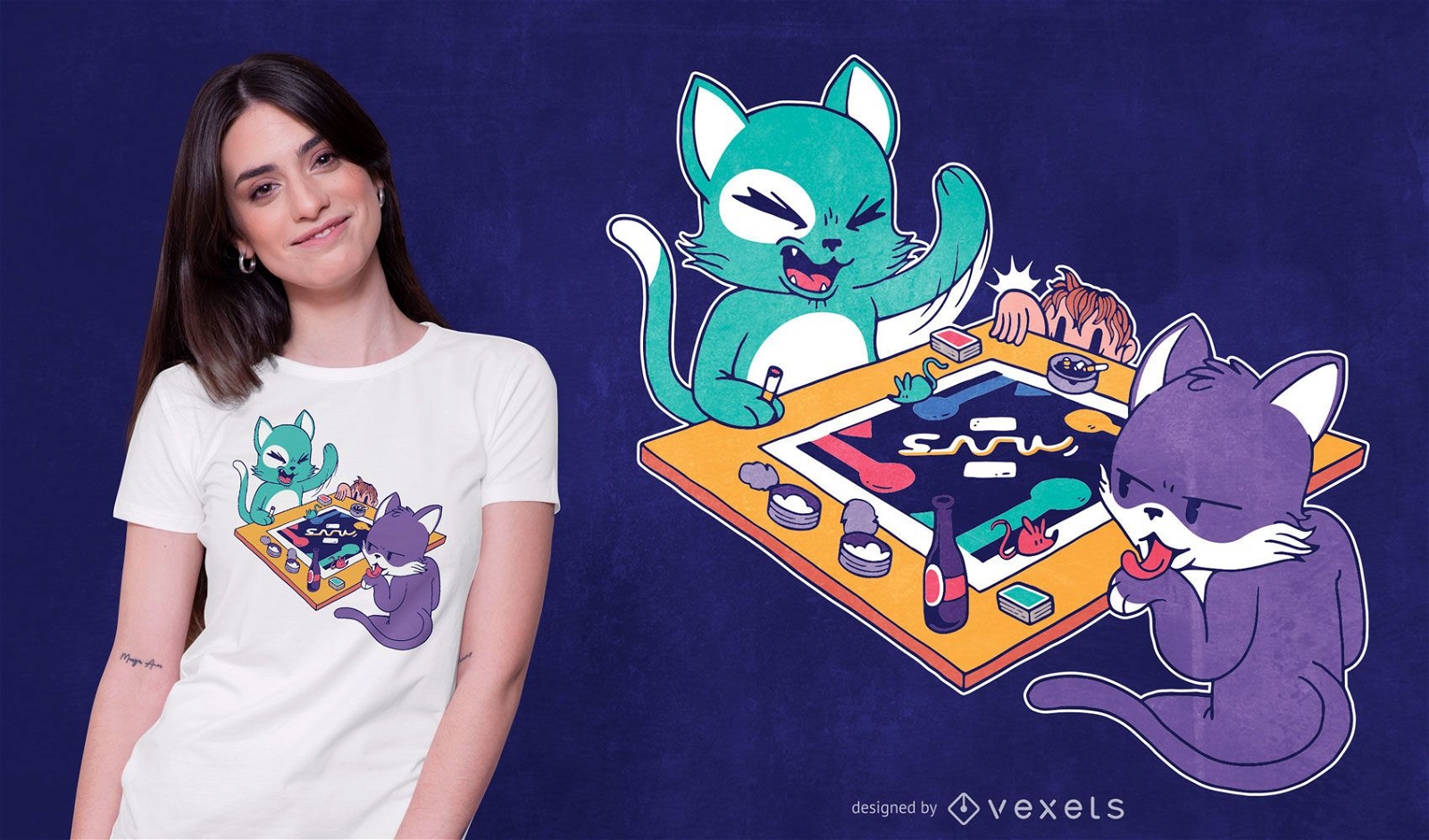 Design de camiseta para jogo de tabuleiro de gatos