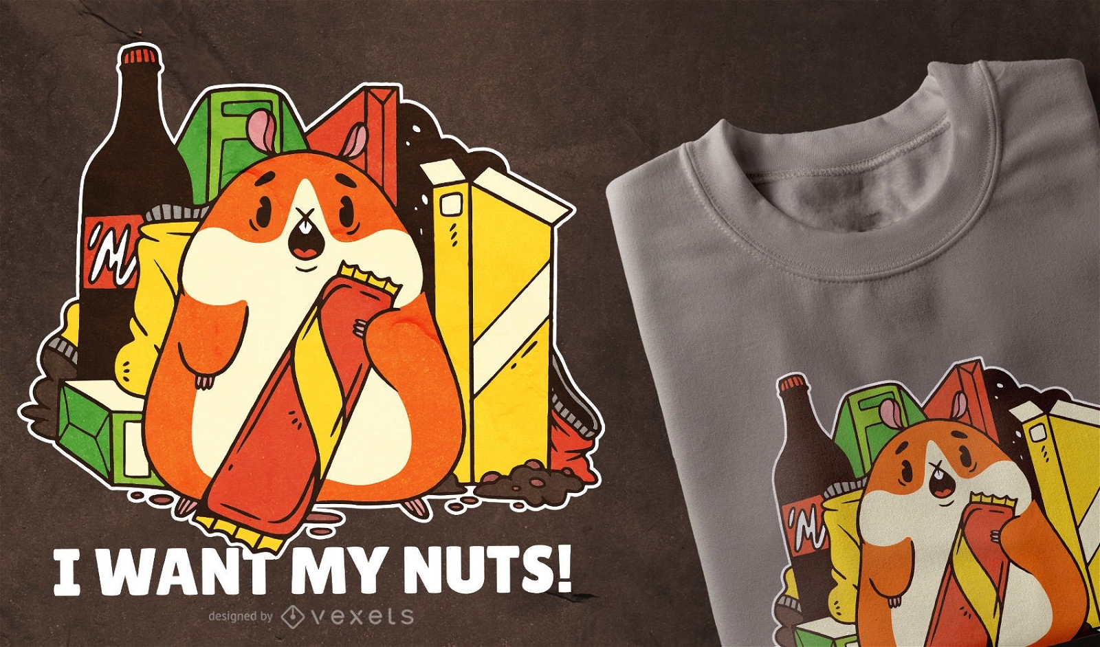 Design de camisetas com citações de junk food de hamster