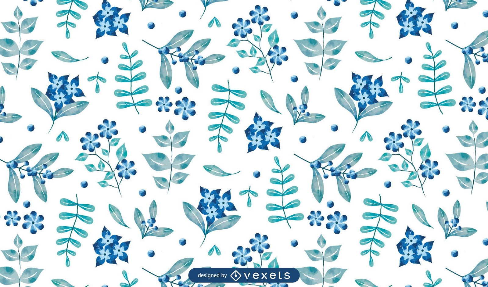 Watercolor Blue Floral Pattern Design