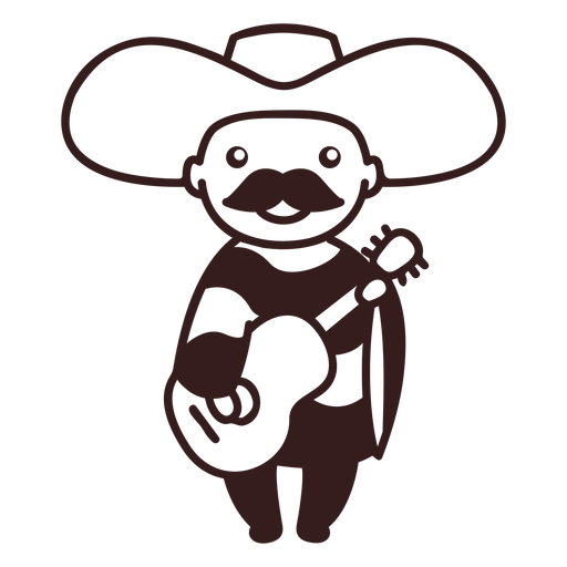Cute mexican male mariachi character stroke PNG Design