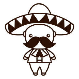 Cute mexican mariachi male character stroke PNG Design Transparent PNG