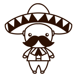 Traço de personagem masculino mariachi mexicano fofo Desenho PNG