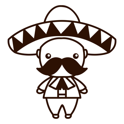 Cute mexican mariachi male character stroke PNG Design