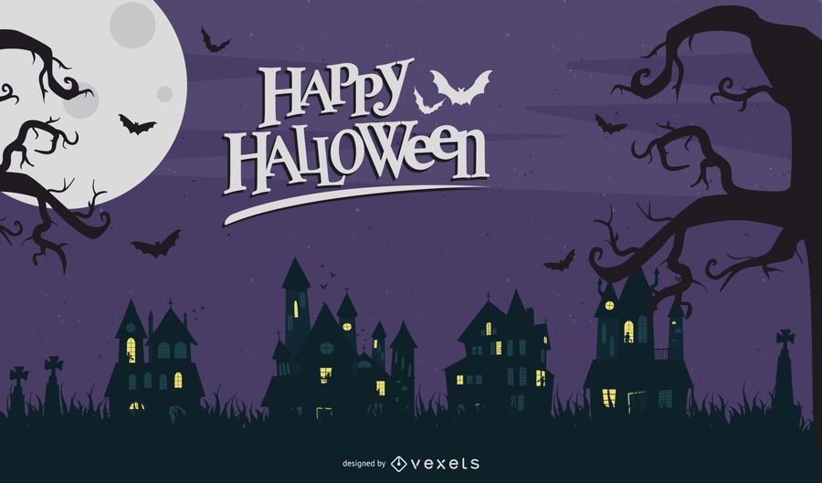 Vetor de cartão de noite de Halloween Vetor de cartão de noite de Halloween
