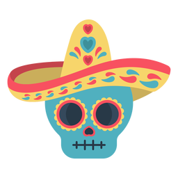Crânio de calavera plana colorido